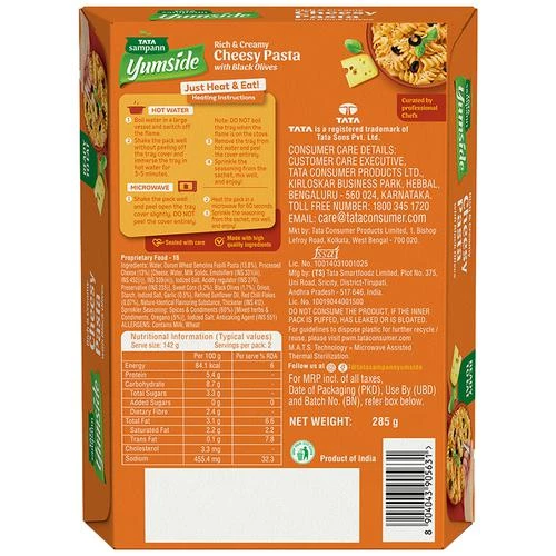 Tata Sampann Yumside cheesy-pasta-with-black-olives-rich-creamy-ready-to-eat-meal-serves-2, 285 g-2.webp